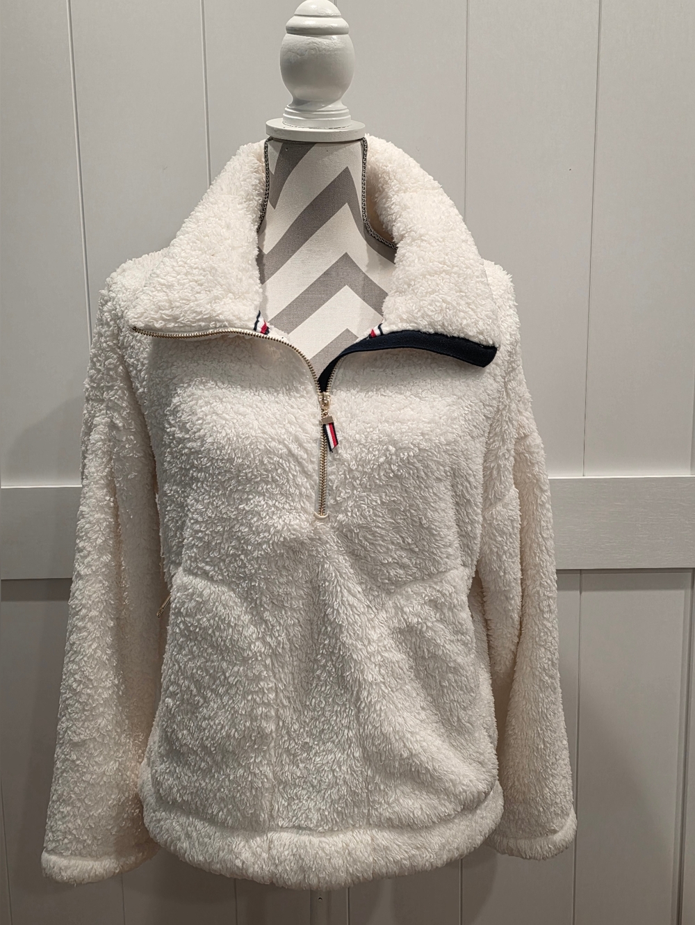 Tommy Hilfiger Women's Sweater Sherpa  1/2 Zip Pullover Size L